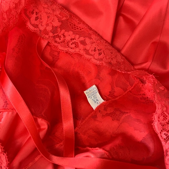 Vanity Fair Vtg 50s 60s Slip Chemise Lipstick Red Tricot Nylon Lace Bodice Lacy - Picture 13 of 16